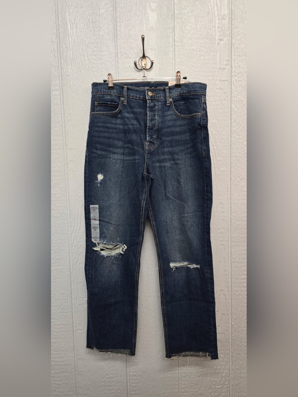New Size 12 Old Navy Womens Dark Blue Extra High Rise Ripped Straight Jeans